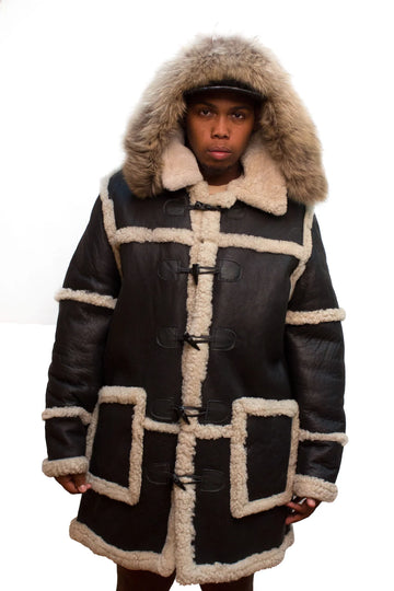 Jakewood 4100 Black/White Genuine Sheepskin/Fur Long Jacket