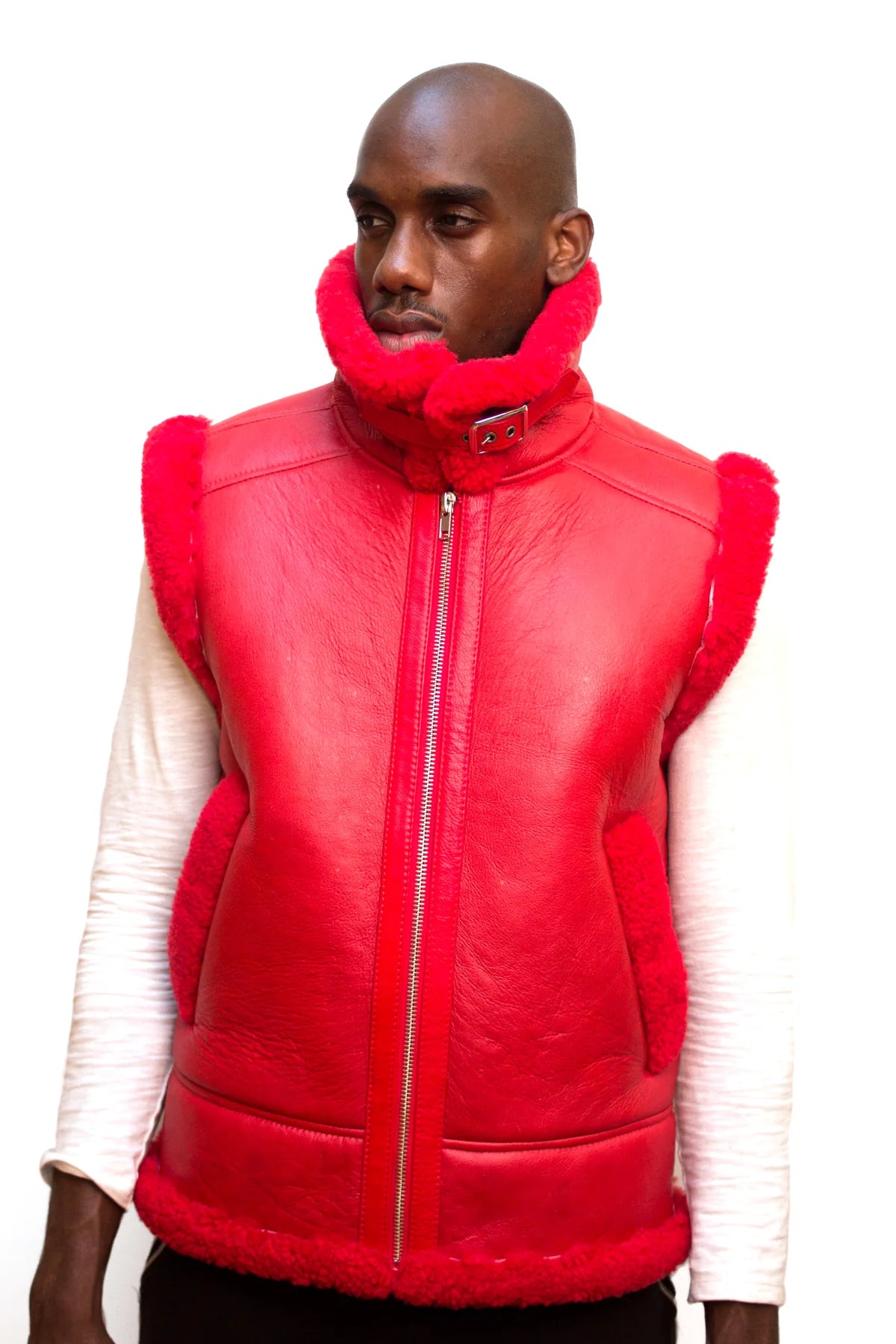 Jakewood 5600 Red Genuine Sheepskin/Fox Fur Vest