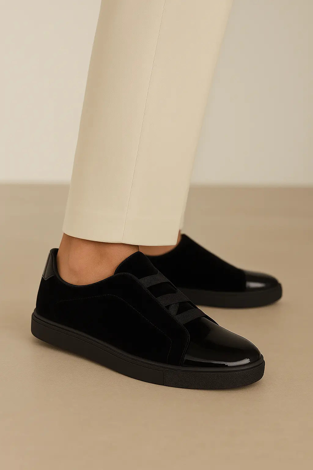 Belvedere Silvano Black Genuine Leather Patent/Velvet Sneakers