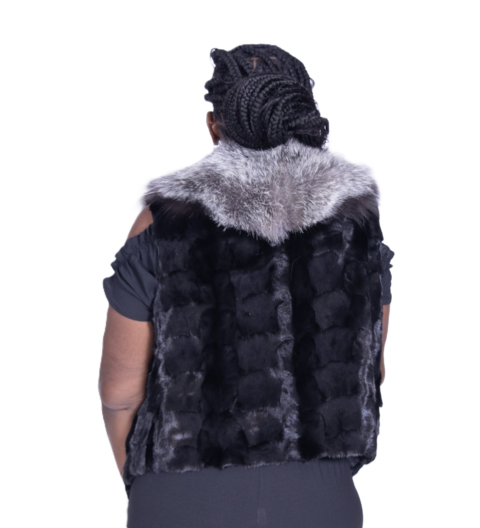 Verona Women's W29V01 Silver/Black Genuine Mink Sections Vest