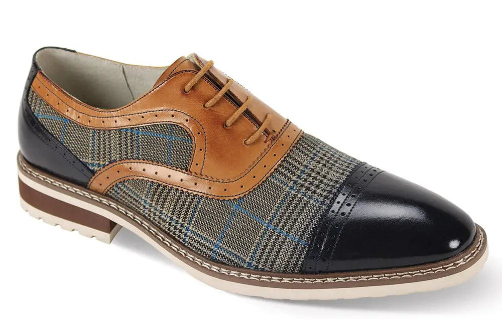 Giovanni Sinclair Navy/Tan Genuine Leather Oxfords