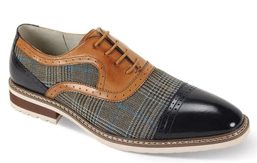 Giovanni Sinclair Navy/Tan Genuine Leather Oxfords
