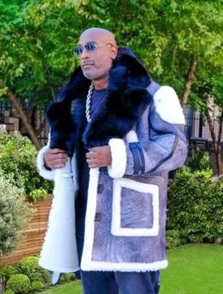 Jakewood 5400 Blue Genuine Shearling Sheepskin/Napa/Suede Long Coat