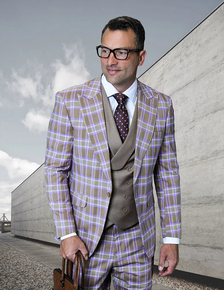 Statement Terry Taupe Super 200's Italian Wool Vested Suit