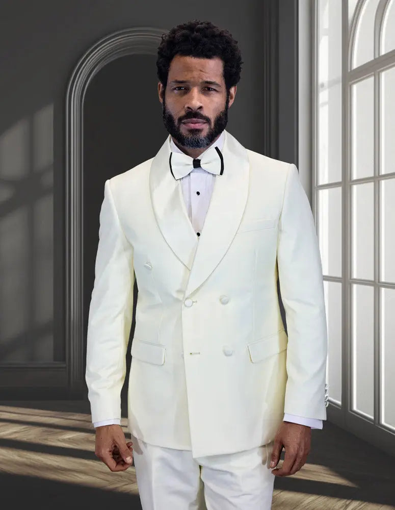Statement TUX-DBS Offwhite Super 180's Italian Wool Vest Tuxedo