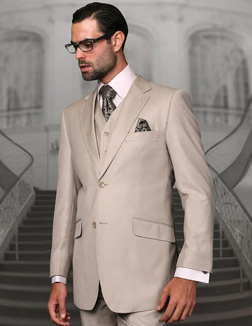 Statement TZ-100BG Tan Vested Suit - Super 150's Italian Wool