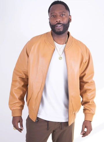 Jakewood 1051 Tan Genuine Lambskin Baseball Varsity Jacket