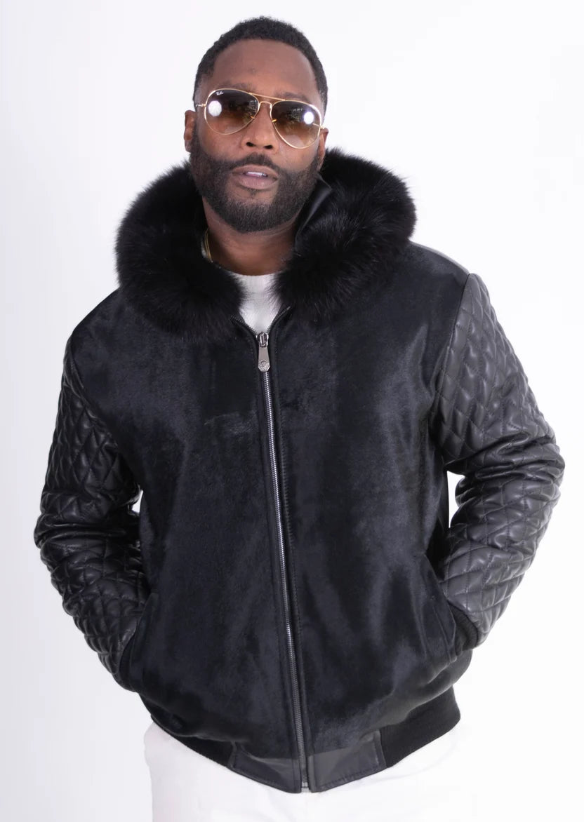 Jakewood 3425H Black Genuine Pony Fur/Lambskin Leather/Fur Jacket