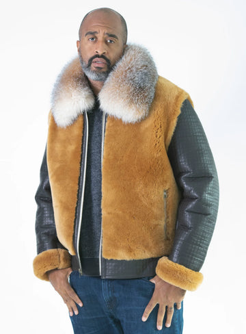 Jakewood 7020 Dark Brown/Whiskey Genuine Sheepskin/Fox Fur Collar Jacket