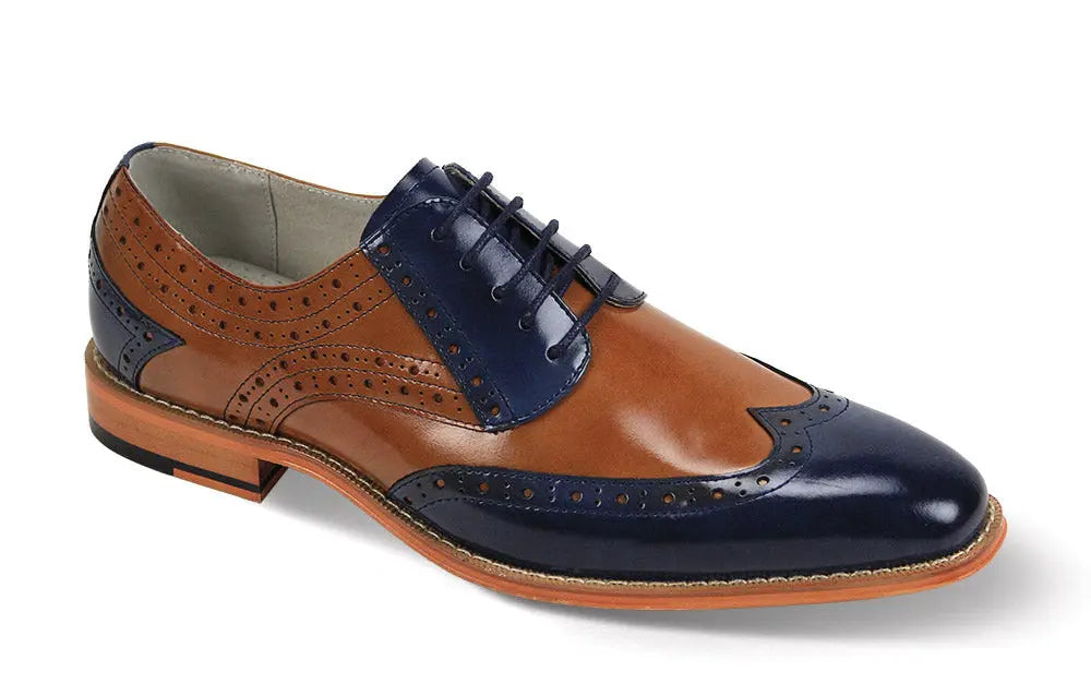 Giovanni Troy Navy/Tan Genuine Leather Oxfords