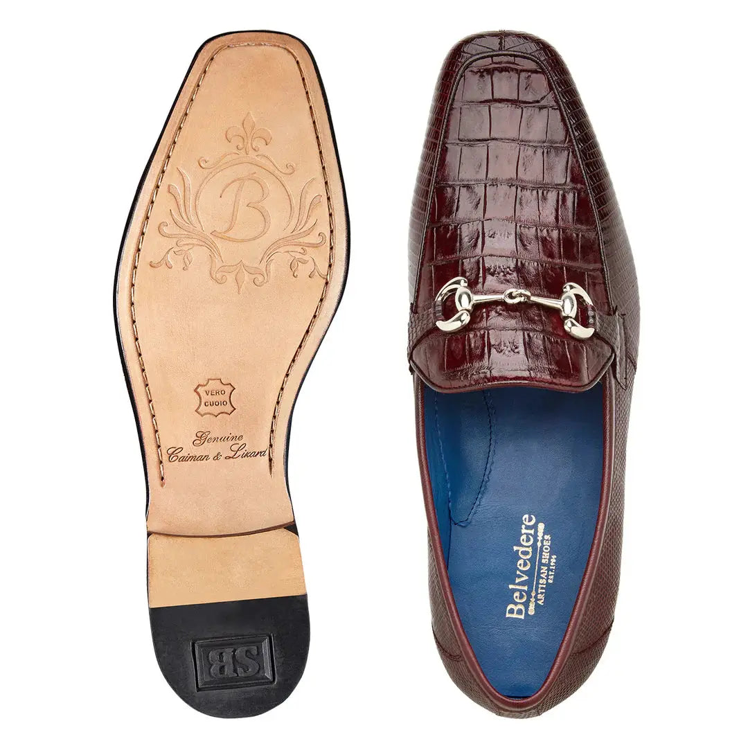 Belvedere Udine 1030 Burgundy Genuine Caiman Crocodile/Lizard Loafers
