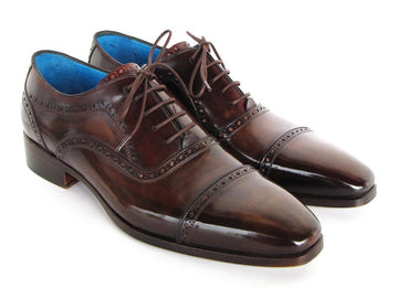 Paul Parkman Men's Captoe Oxfords Anthracite Brown Hand-Painted Leather (ID#024-ANTBRW)