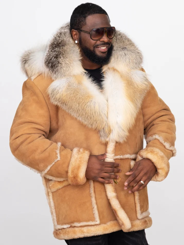 Jakewood 4950H Camel Genuine Sheepskin/Fox Fur Motorcycle Jacket