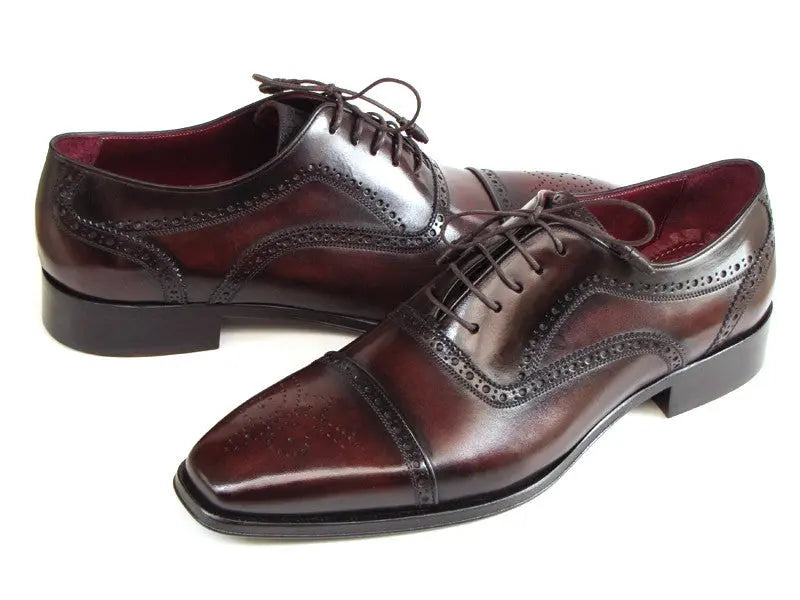 Paul Parkman Men's Bordeaux/Brown Hand-Painted Cap Toe Oxfords (ID#024-BRWBRD) PAUL PARKMAN