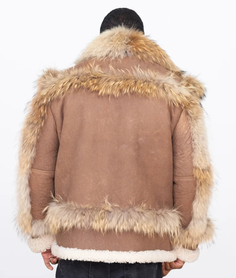 Jakewood 4730 Brown/Milky Genuine Coyote Fur/Sheepskin Leather Jacket