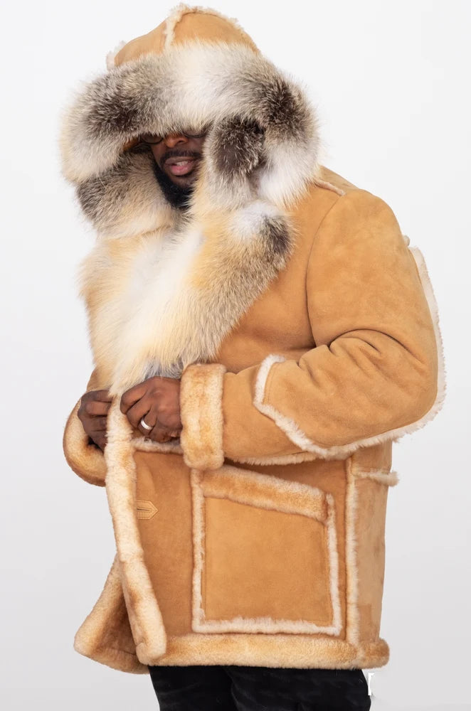 Jakewood 4950H Camel Genuine Sheepskin/Fox Fur Motorcycle Jacket