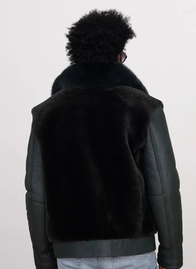 Jakewood 7020 Black Genuine Sheepskin/Fox Fur Collar Jacket