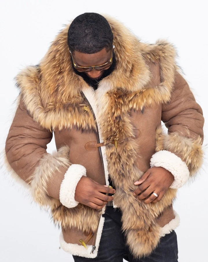 Jakewood 4730 Brown/Milky Genuine Coyote Fur/Sheepskin Leather Jacket