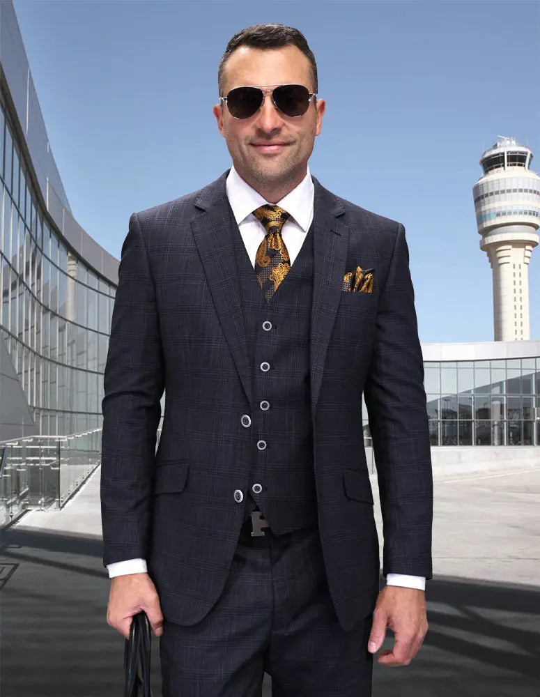 Statement Conari Black Super 200's Italian Wool Vested Suit