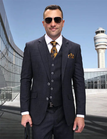 Statement Conari Black Super 200's Italian Wool Vested Suit