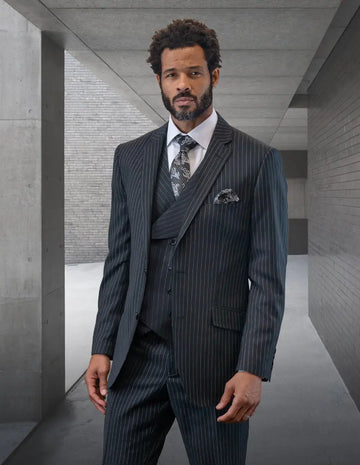 Statement Explo Black Super 200's Italian Wool Vested Suit