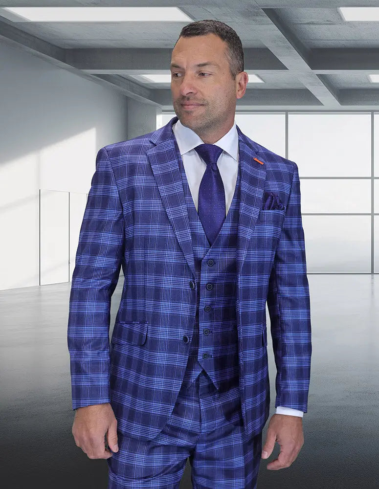 Statement Zilo-1 Indigo Super 200's Italian Wool Vested Suit