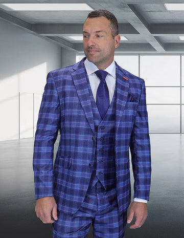 Statement Zilo-1 Indigo Super 200's Italian Wool Vested Suit