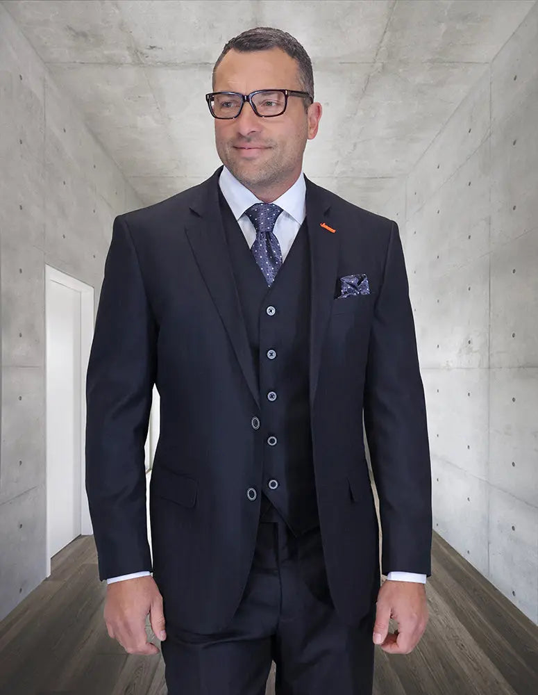 Statement Garda Black Super 200's Italian Wool Vested Suit