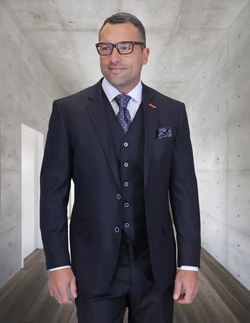 Statement Garda Black Super 200's Italian Wool Vested Suit
