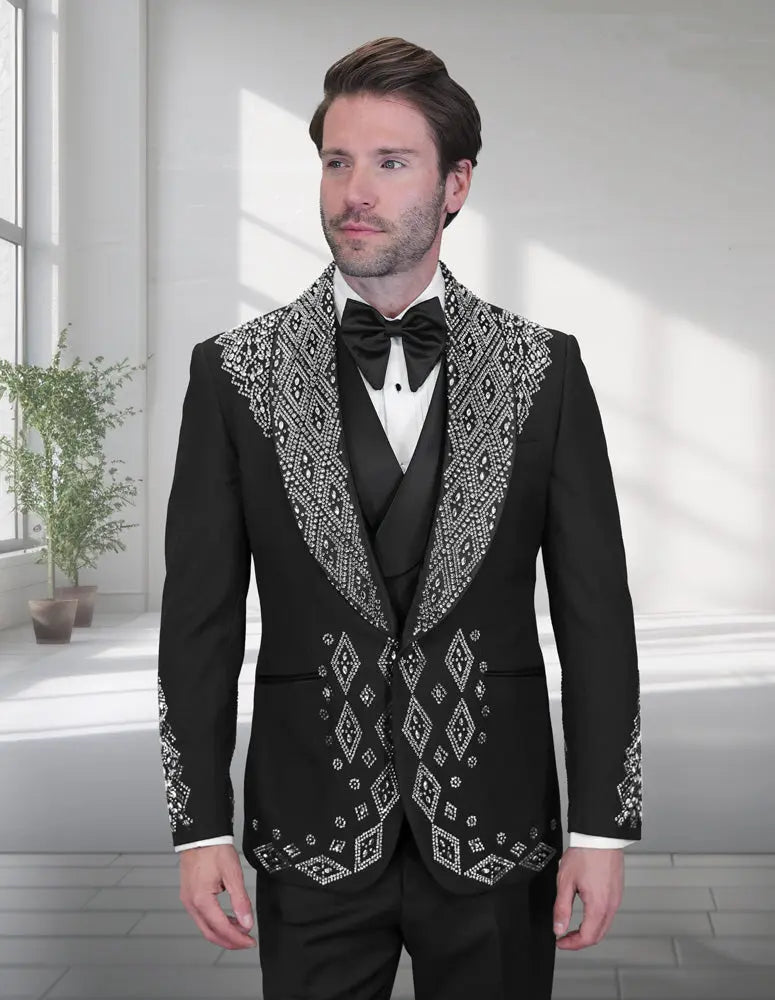 Statement Giovani Black/Silver Vest Tuxedo