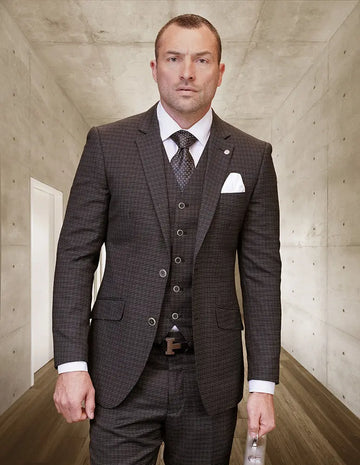 Statement Salote Brown Super 200's Italian Wool/Cashmere Vested Suit