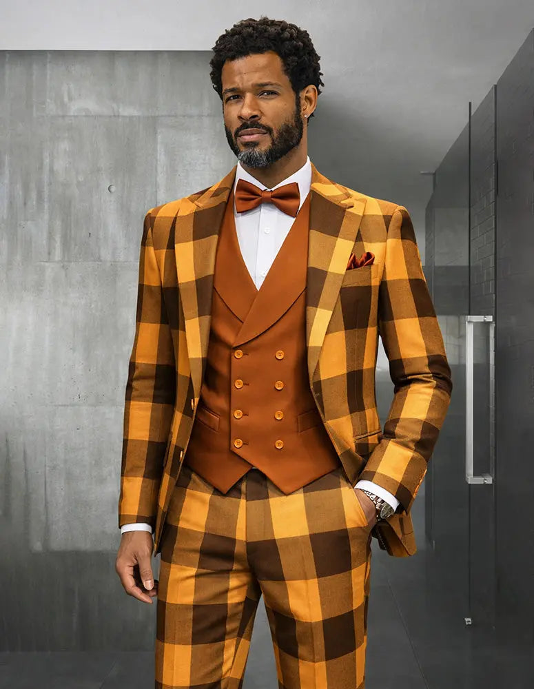 Statement Venus Rust Super 200's Italian Wool/Cashmere Vested Suit