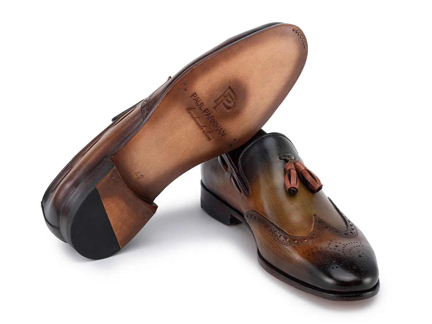 Paul Parkman Men's Green Wingtip Tassel Loafers (ID#WL34-GRN) PAUL PARKMAN