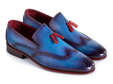 Paul Parkman Men's Blue Genuine Leather Wingtip Tassel Loafers (ID#WL667-BLU) PAUL PARKMAN