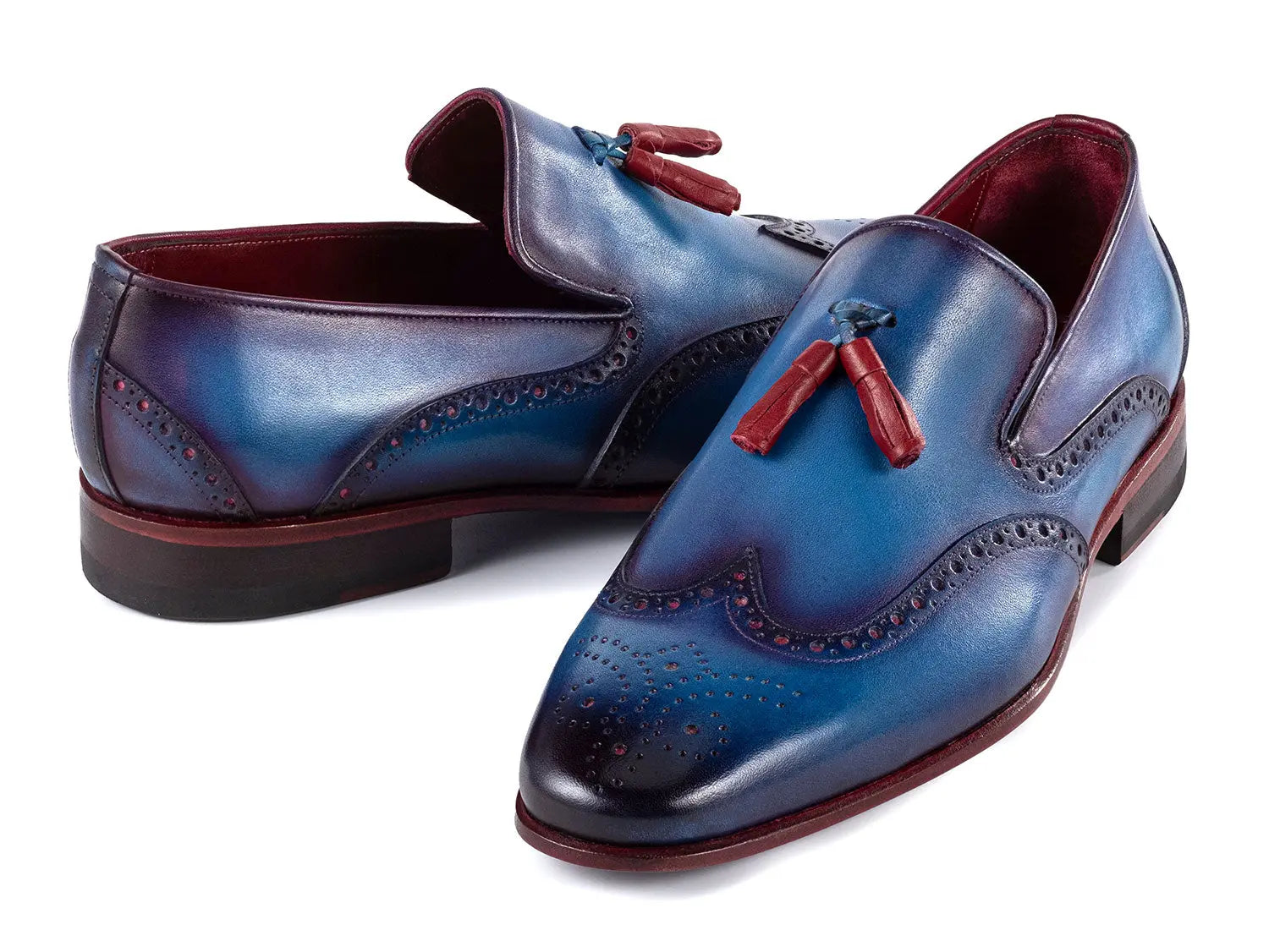 Paul Parkman Men's Blue Genuine Leather Wingtip Tassel Loafers (ID#WL667-BLU) PAUL PARKMAN