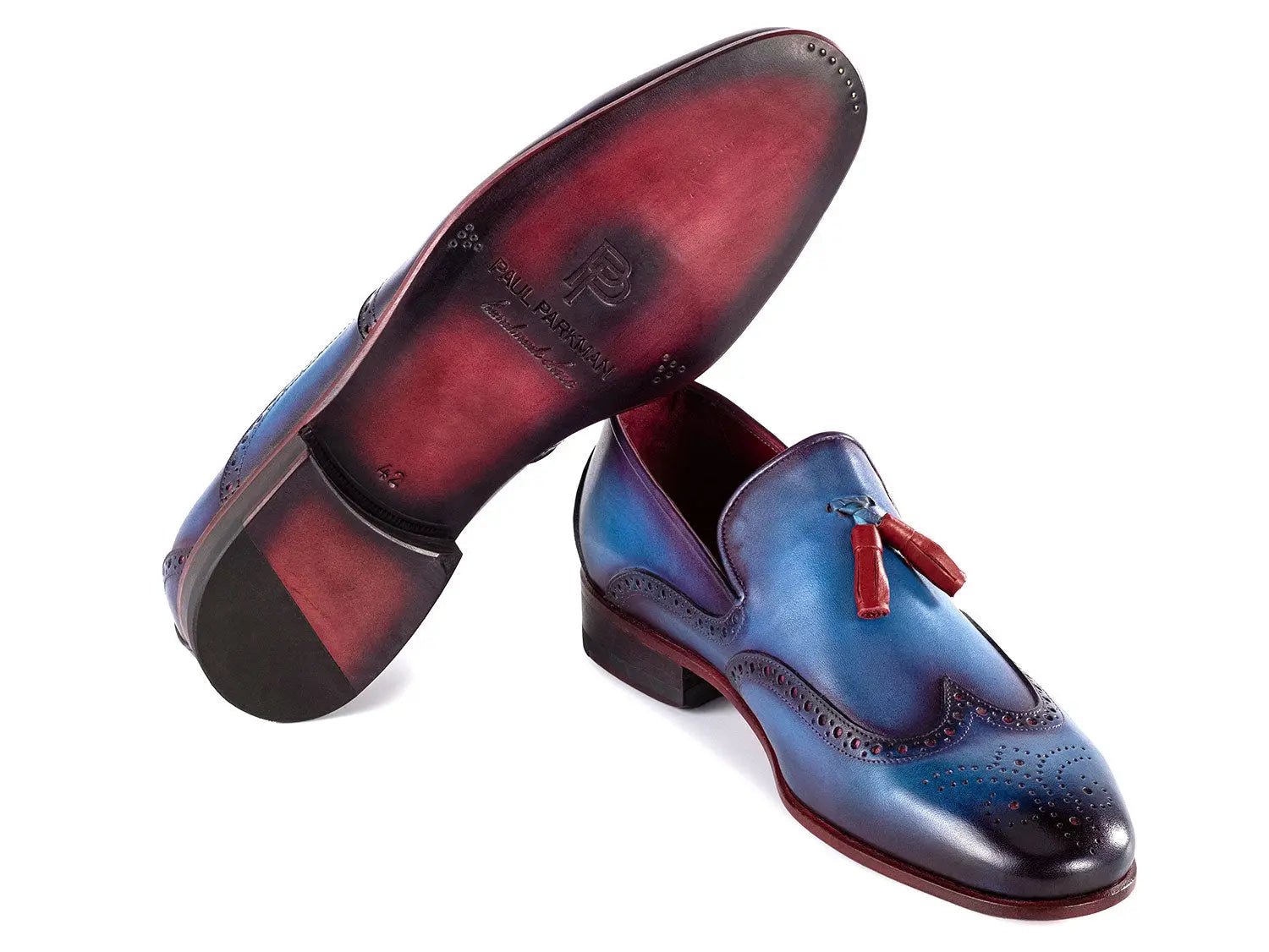 Paul Parkman Men's Blue Genuine Leather Wingtip Tassel Loafers (ID#WL667-BLU) PAUL PARKMAN