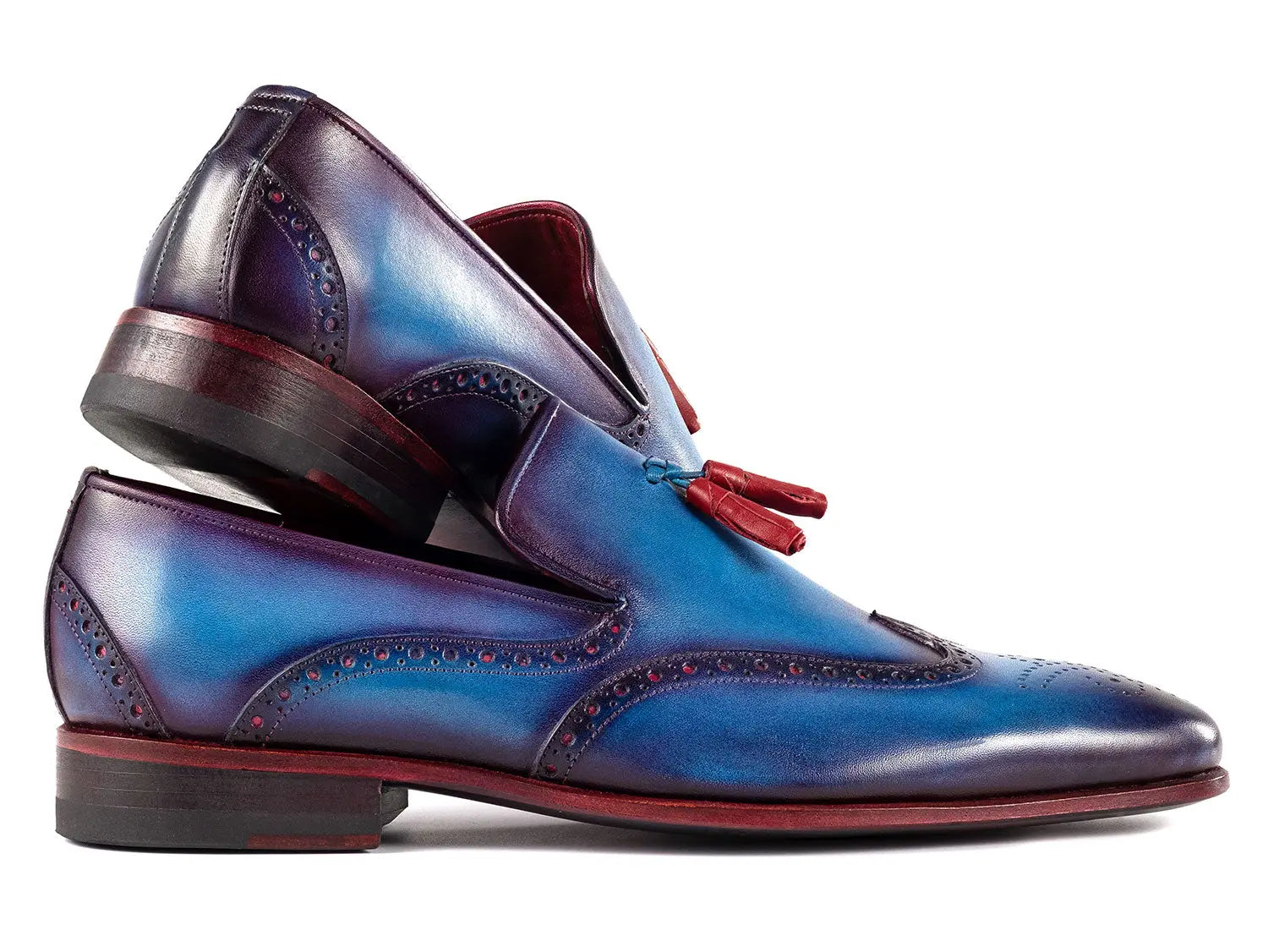 Paul Parkman Men's Blue Genuine Leather Wingtip Tassel Loafers (ID#WL667-BLU) PAUL PARKMAN