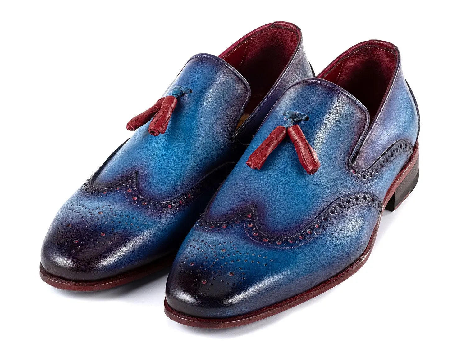 Paul Parkman Men's Blue Genuine Leather Wingtip Tassel Loafers (ID#WL667-BLU) PAUL PARKMAN