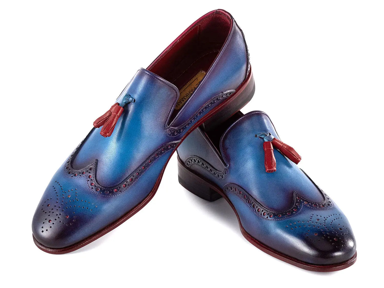 Paul Parkman Men's Blue Genuine Leather Wingtip Tassel Loafers (ID#WL667-BLU) PAUL PARKMAN