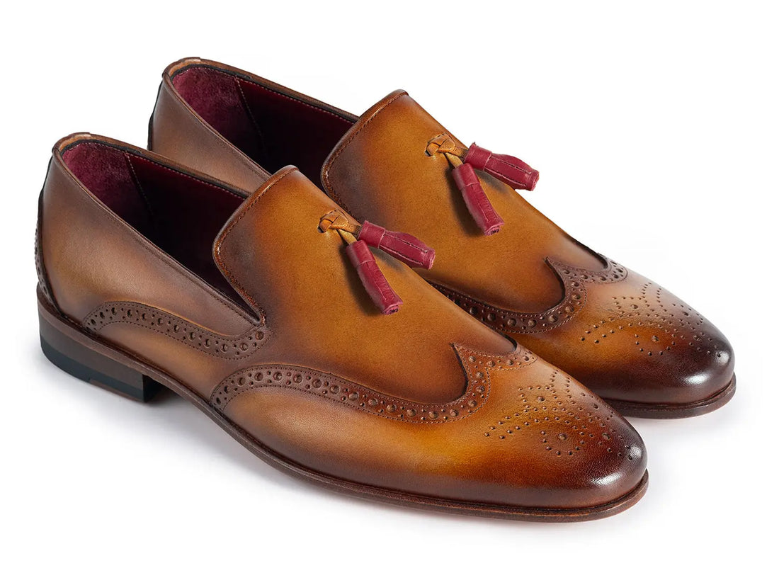 Paul Parkman Men's Brown Genuine Leather Wingtip Tassel Loafers (ID#WL667-BRW) PAUL PARKMAN