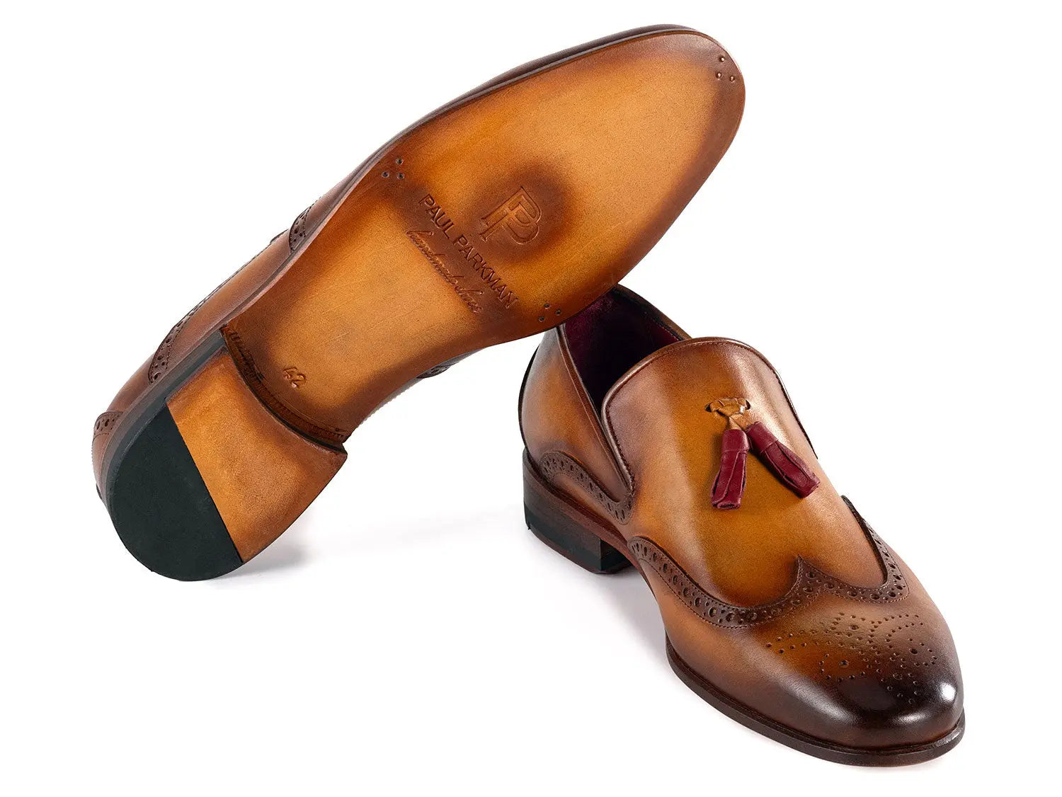 Paul Parkman Men's Brown Genuine Leather Wingtip Tassel Loafers (ID#WL667-BRW) PAUL PARKMAN