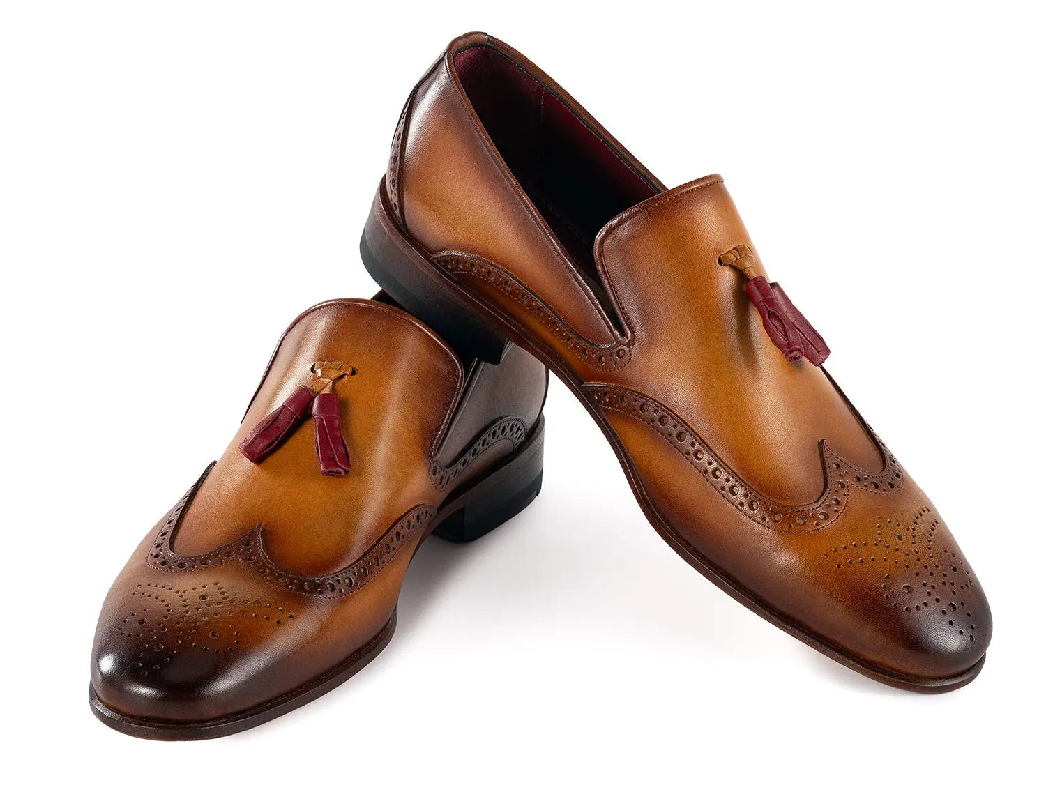 Paul Parkman Men's Brown Genuine Leather Wingtip Tassel Loafers (ID#WL667-BRW) PAUL PARKMAN
