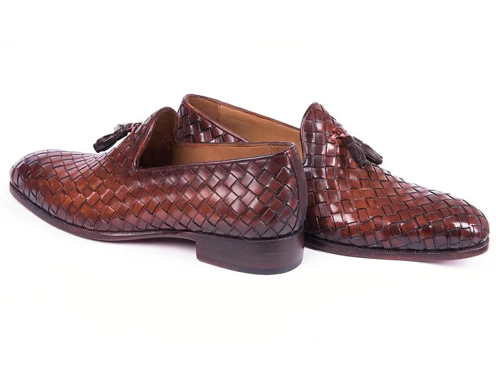 Paul Parkman Men's Brown Woven Genuine Leather Tassel Loafers (ID#WVN88-BRW) PAUL PARKMAN
