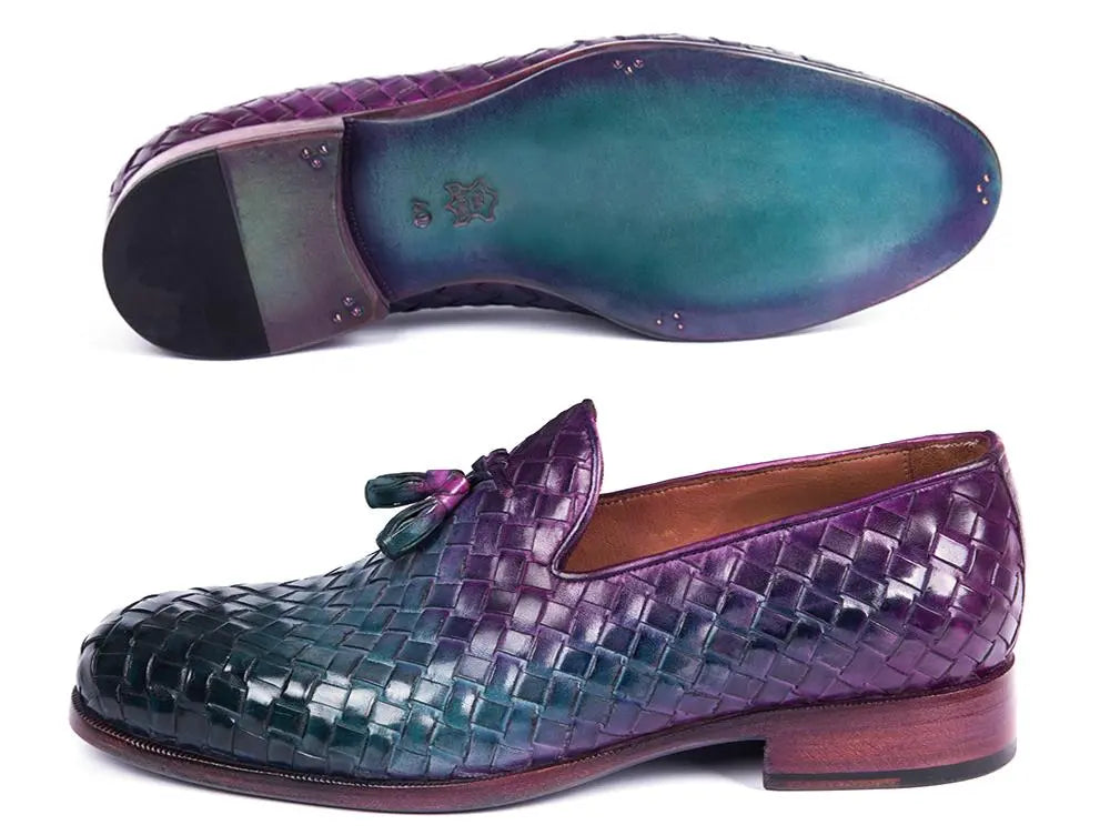 Paul Parkman Men's Multicolor Woven Genuine Leather Tassel Loafers (ID#WVN88-MIX) PAUL PARKMAN