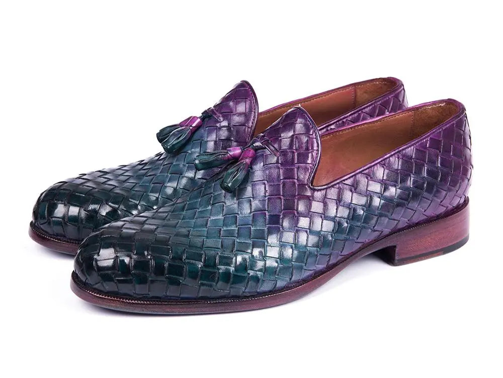 Paul Parkman Men's Multicolor Woven Genuine Leather Tassel Loafers (ID#WVN88-MIX) PAUL PARKMAN