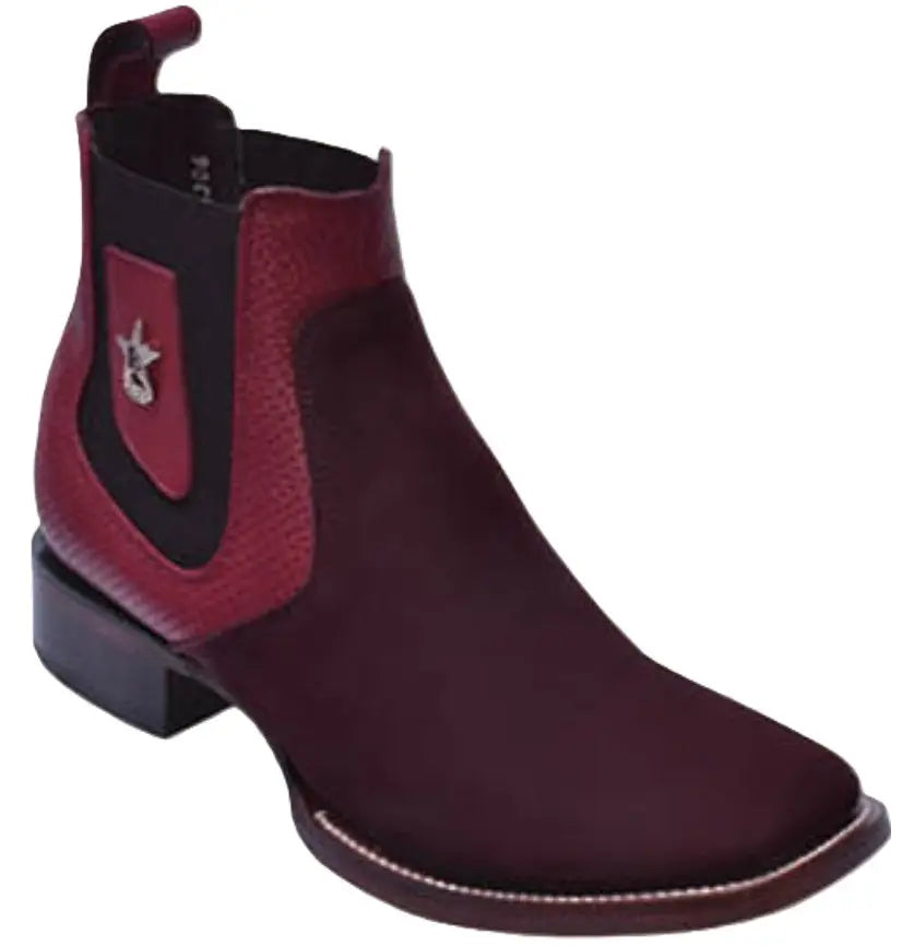 Los Altos 82BVI6306 Men's Burgundy Genuine Nubuck Wide Square Toe Ankle Boots