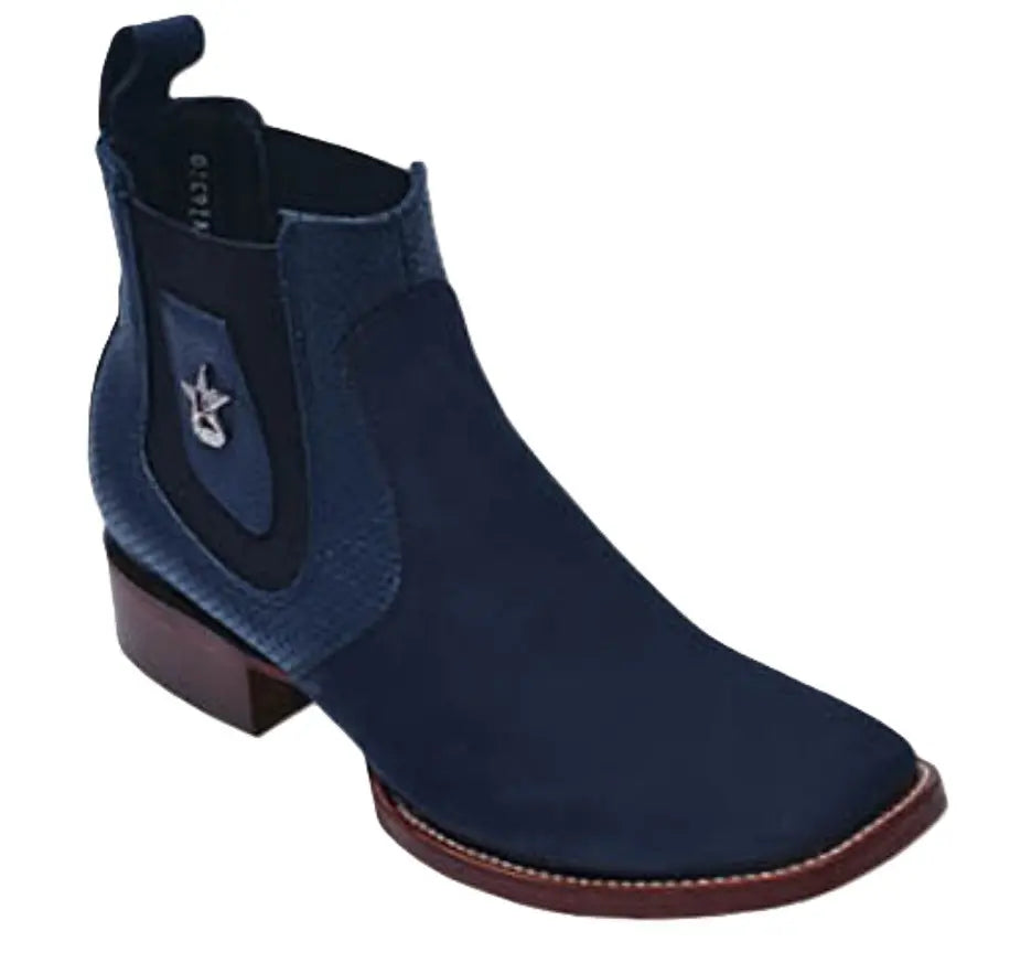 Los Altos 82BVI6310 Men's Dark Blue Genuine Nubuck Wide Square Toe Ankle Boots