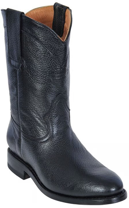 Los Altos 535105 Men's Black Genuine H-53 Roper Deer Wide Square Toe Cow Boy Boots