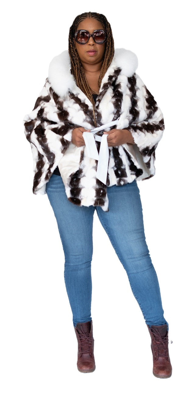 Mink W99C07 Black And White Stripes Fur Jacket