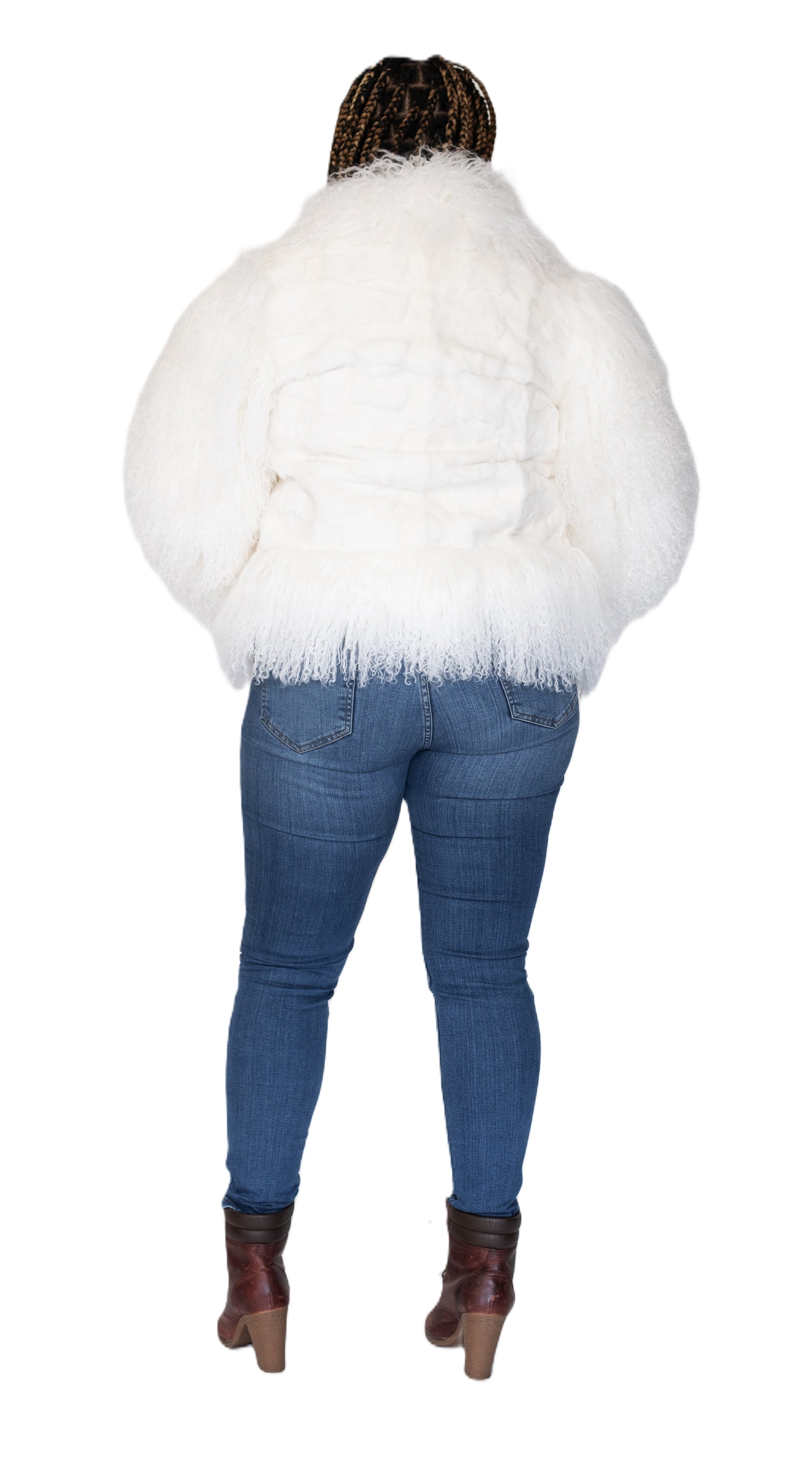 Verona Women's W49S01 White Genuine Mink/Mongolian Lamb Fur Coat